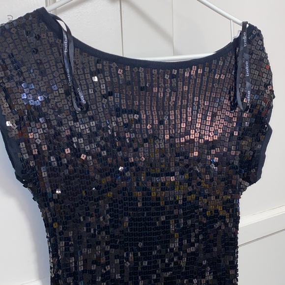 Bebe XS Black Sequin Short Sleeve Cocktail Party Mini Dress - Picture 6 of 6